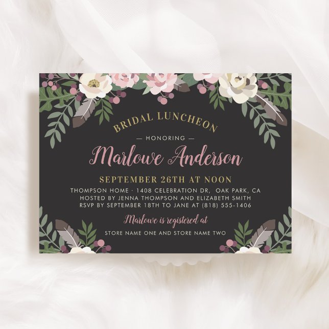 Invitación Rosa oscuro y amoroso almuerzo de novia floral ros (Subido por el creador)