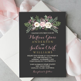 Invitación Rosa oscuro y amoroso Boda del Boho floral rosa