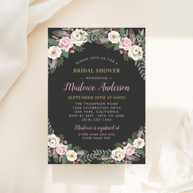 Invitación Rosa oscuro y amoroso Floral rosa Boho Bridal Show (Subido por el creador)