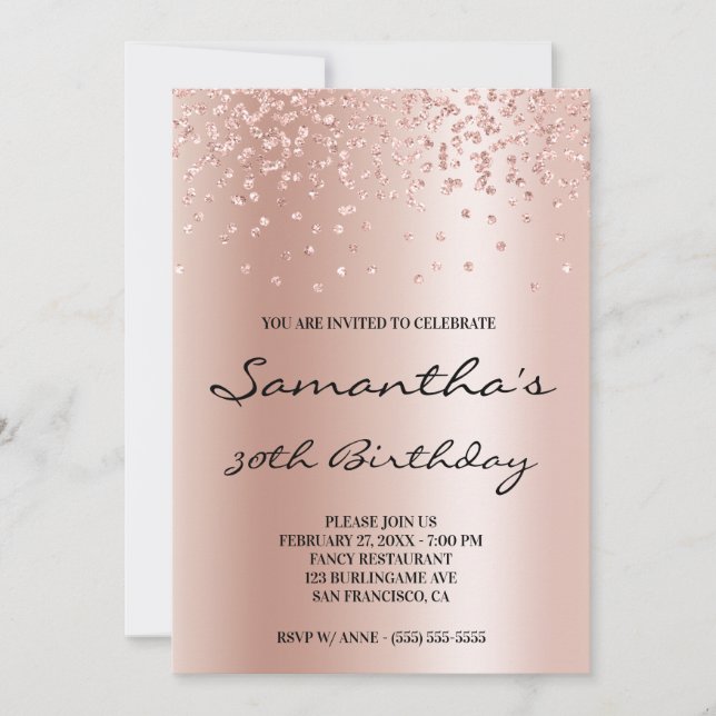 Invitación Rosa Pale Ombre Relieve metalizado Confetti Purpur (Anverso)