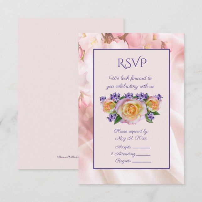 Invitación Rosa Pálido Con Acentos Purpura RSVP (Anverso / Reverso)