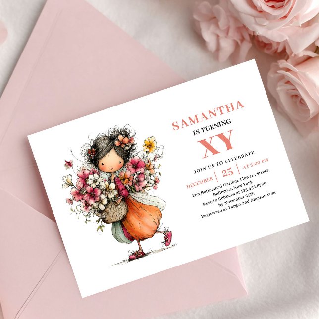 Invitación rosa pálido para el 8º cumpleaños de la (Precious Fairy Girl 8th Birthday Blush Pink invitation)