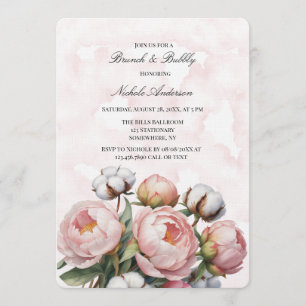Invitación Rosa Pálido Peonía y Algodón Brunch & Bubbly
