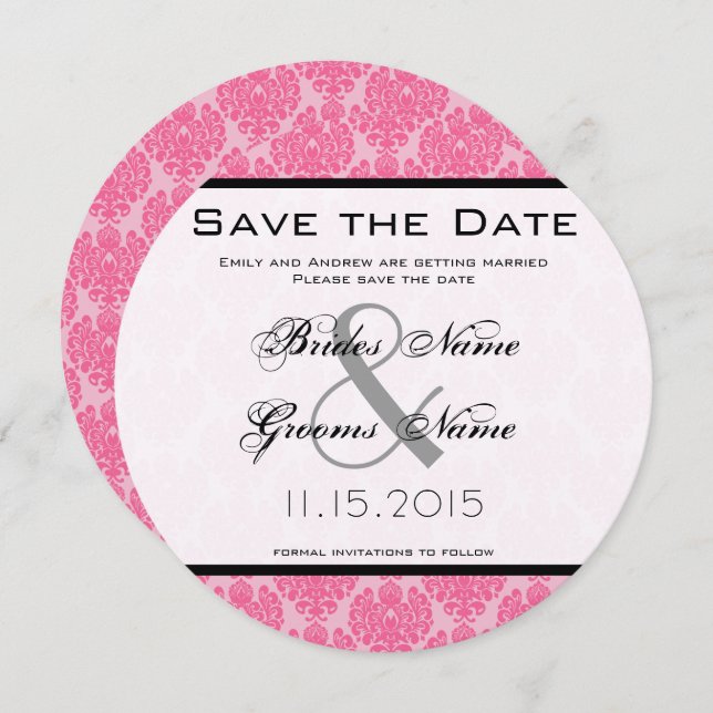 Invitación Rosa Pálido Rosa Caliente Save the Date Boda Estil (Anverso / Reverso)
