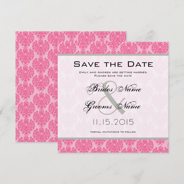 Invitación Rosa Pálido Rosa Caliente Save the Date de Boda de (Anverso / Reverso)