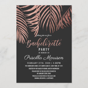 Invitación Rosa Palm Tree frente a Bachelorette Negra