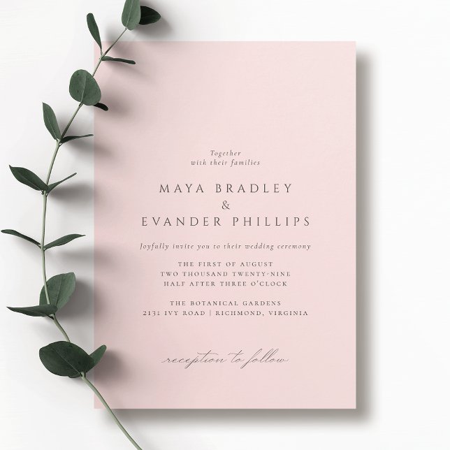 Invitación Rosa palo | Elegante Boda Rubor de estilo clásico (Subido por el creador)