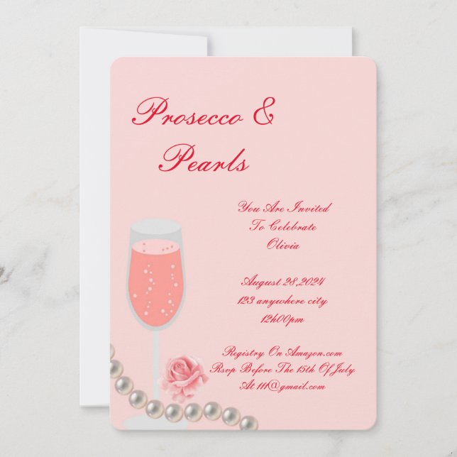 INVITACIÓN ROSA PARA DESPEDIDA DE SOLTERA CON PERL (Anverso)