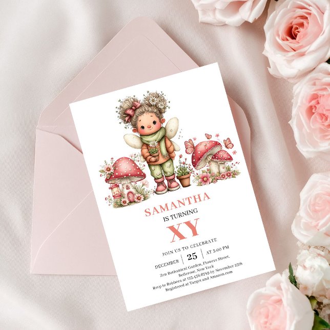 Invitación Rosa para el 1er Cumpleaños de la Princ (Cute Princess Fairy 1st Birthday Pink Invitation)