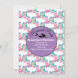 Invitación Rosa para Fiesta de Sirena Morada