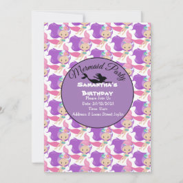 Invitación Rosa para Fiesta de Sirena Morada