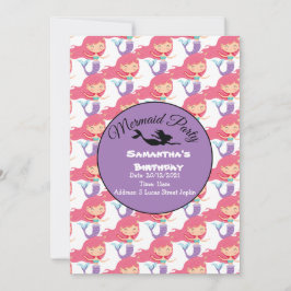 Invitación Rosa para Fiesta de Sirena Morada