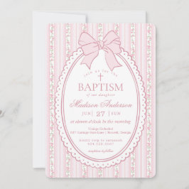 Invitación Rosa Pastel Floral Antiguo Bautizo Elegante
