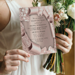 Invitación Rosa Pastel Polvo Brillante Destellos Brillo Rosa