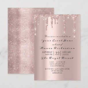 Invitación Rosa Pastel Polvo Brillante Diamante Metálico