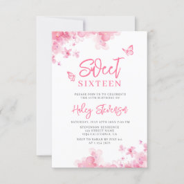Invitación Rosa pastel Romántico floral acuarela Sweet 16
