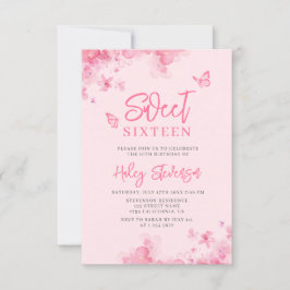 Invitación Rosa pastel Romántico floral acuarela Sweet 16