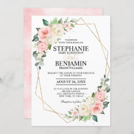 Invitación Rosa Pastel Rosa Rubor Boda Geométrico Floral