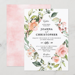 Invitación Rosa Pastel Rosa Rubor Boda Geométrico Floral