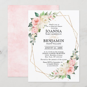 Invitación Rosa Pastel Rosa Rubor Ensayo Floral Cena