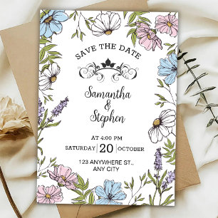 Invitación Rosa Pastel y Verde y Azul Guarde la Fecha