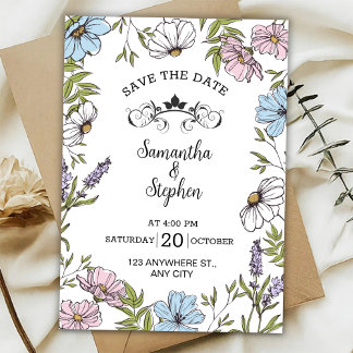Invitación Rosa Pastel y Verde y Azul Guarde la Fecha