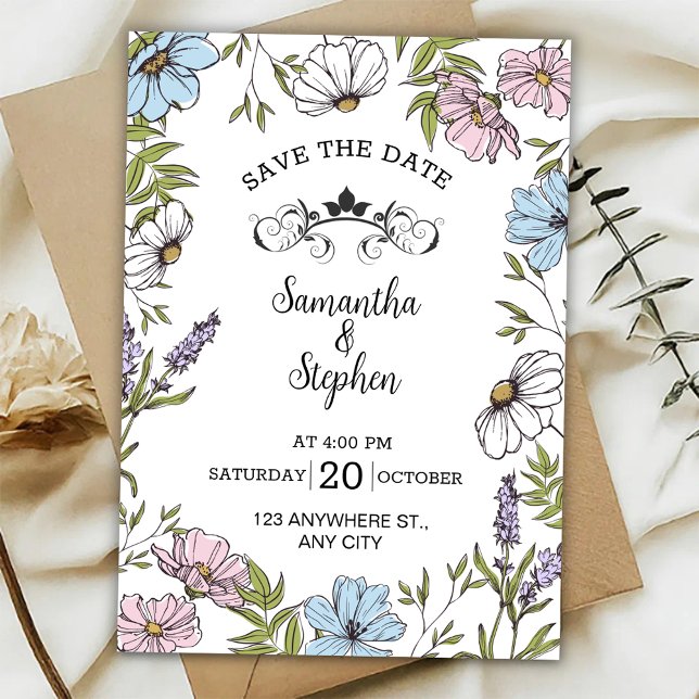 Invitación Rosa Pastel y Verde y Azul Guarde la Fecha  (Subido por el creador)