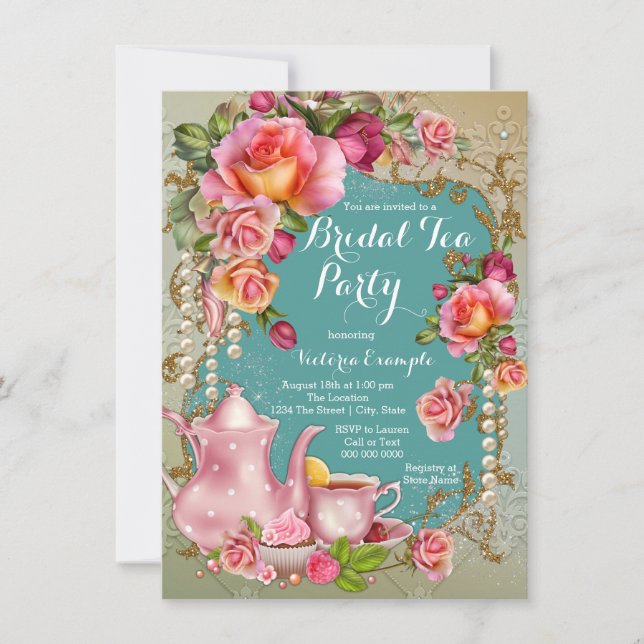 Invitación Rosa Pearl Bridal Tea Fiesta (Anverso)