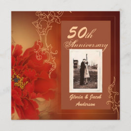 Invitación Rosa peonía aniversario de bodas chino 50