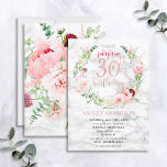 Invitación Rosa Peony Wreath Rosa Gold Marble Sorpresa 30<br><div class="desc">Manos abajo mi diseño favorito de todos los tiempos hasta la fecha, esta magnífica invitación sorpresa de cumpleaños incluye las más hermosas flores de acuarela que he visto nunca - ¡tan realistas que parecen fotos! Una corona de peonías rosadas y astilbe, dahlias, alonetas, ramas de eucalipto y un delicado crisantemo...</div>