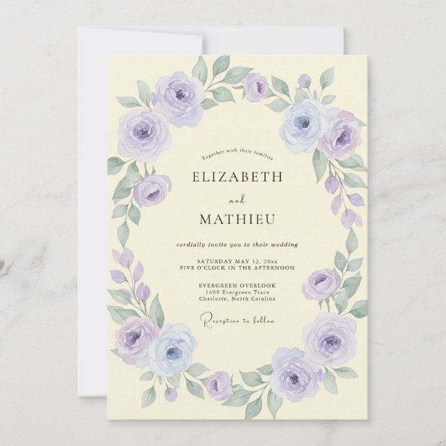 Invitación Rosa Periwinkle Mantequilla Boda (Anverso)