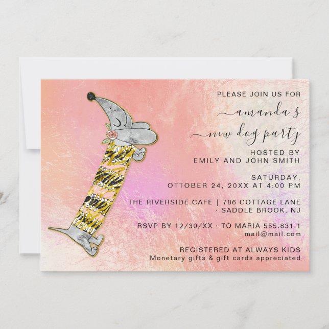 Invitación Rosa Perrito Lindo Casa Nueva Fiesta de Perro Rosa (Anverso)