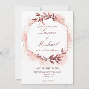 Invitación Rosa personalizado Boda de marcos florales geométr