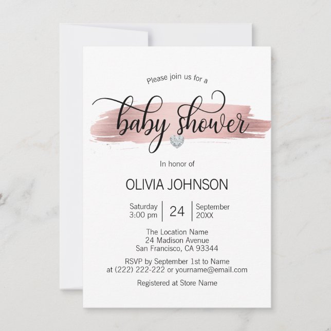 Invitación Rosa personalizado Chica blanco rosado dorado Baby (Anverso)