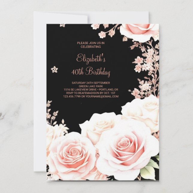 Invitación Rosa Personalizado del Boho de Oro 40 cumpleaños (Anverso)