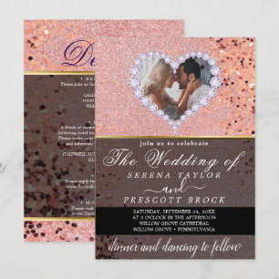 Invitación Rosa Personalizado del corazón del diamante Boda
