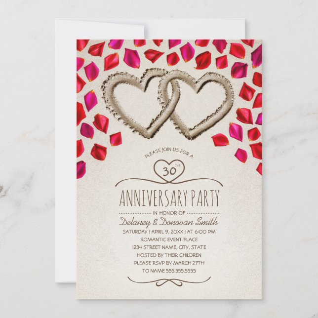 Invitación Rosa Petal Beach Fiesta del 30 aniversario del Bod (Anverso)