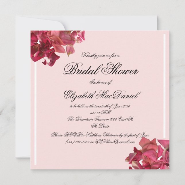 Invitación Rosa Petal Pink Romantic Bridal Shower (Anverso)