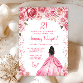 Invitación Rosa Pink Dark Skin Princess Fiesta de Cumpleaños