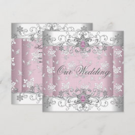 Invitación Rosa Plata Blanco Diamante Joyería Encaje Boda