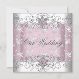 Invitación Rosa Plata Blanco Diamante Joyería Encaje Boda