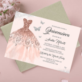 Invitación Rosa Plata Vestido de Esparkle de Oro Quinceanera