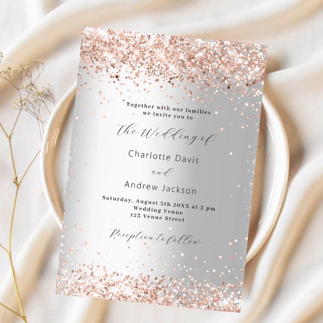 Invitación Rosa plateado boda de lujo moderno (Subido por el creador)