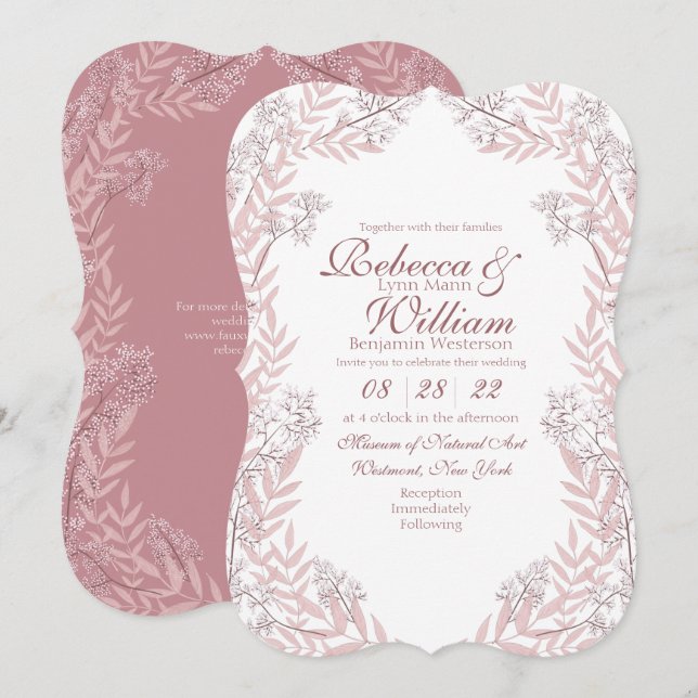 Invitación Rosa Polvo Boda rosa Vintage Botánico (Anverso / Reverso)