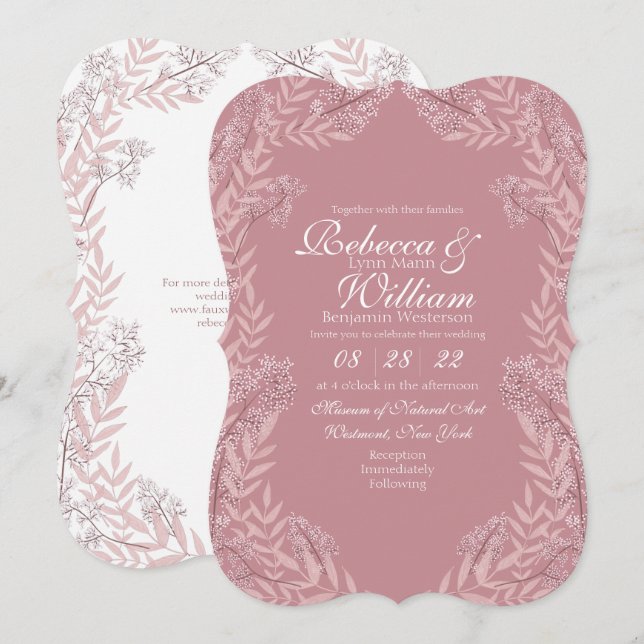 Invitación Rosa Polvo Boda rosa Vintage Botánico (Anverso / Reverso)
