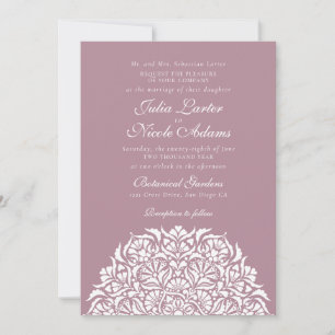 Invitación Rosa Polvo Malva Caprichoso Mandala Floral Boda