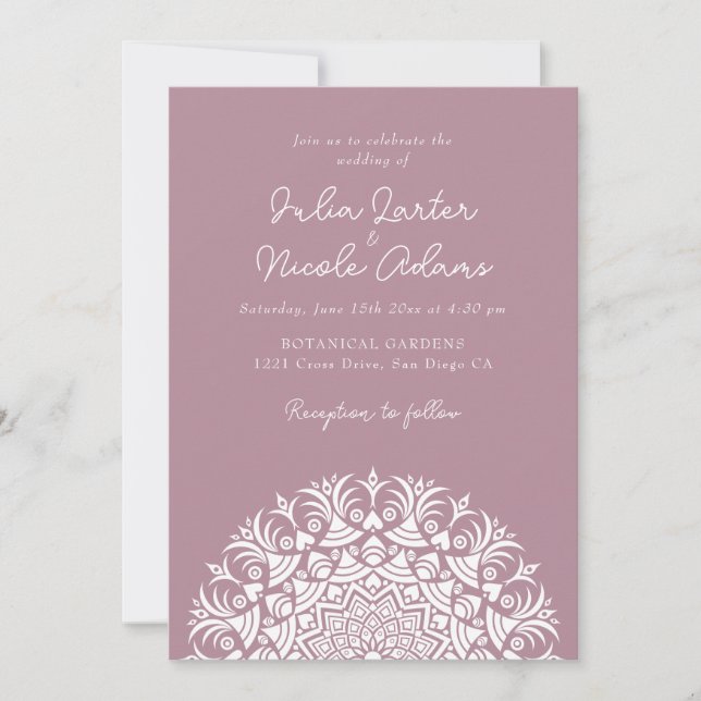 Invitación Rosa Polvo Malva Mandala Abstracto Boda (Anverso)