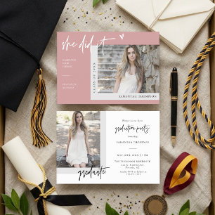 Invitación Rosa Polvo Moderno Boho Lo Logró Foto de Graduació
