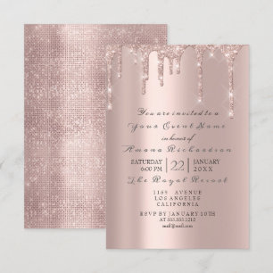 Invitación Rosa Polvo Pastel Brillante Destellos Grises