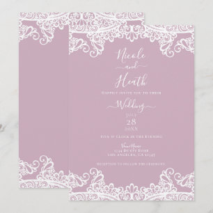 Invitación Rosa Polvo y Encaje Blanco Boda Elegante